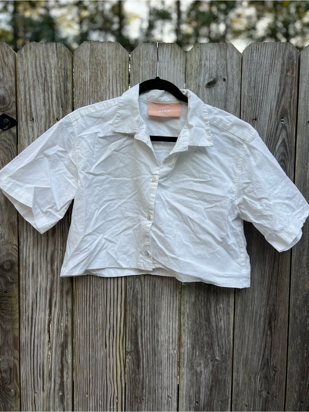 JJXX Jack & Jones White Plain Button Down Crop Loose Fit Crop Top Women’s Small